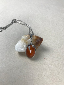 Antique Art Nouveau 1930s Amber & Silver Pendant Necklace