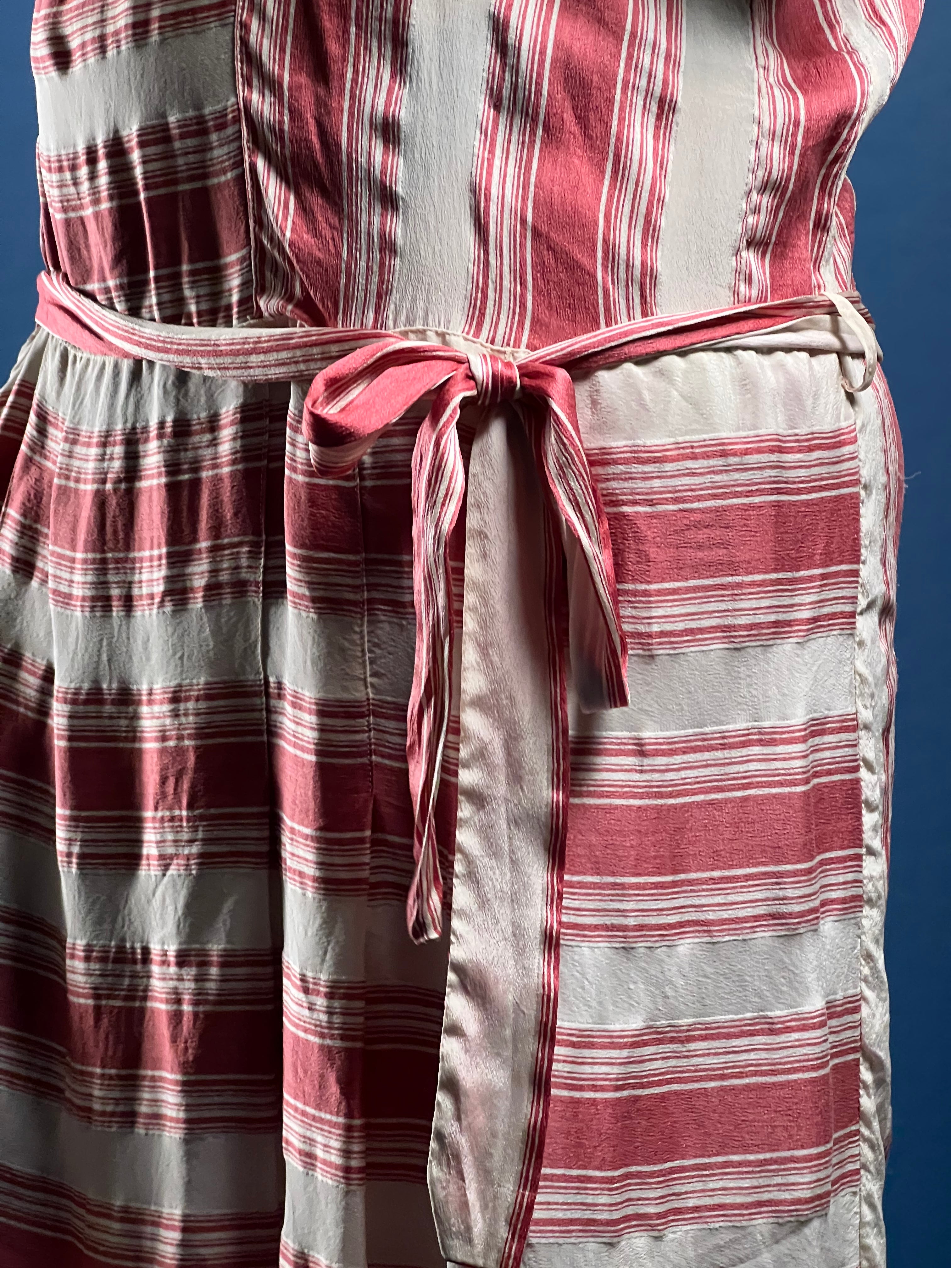 Antique Rare 1920s Satin Day Dress, w/ Unique Striped Pattern