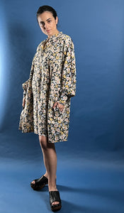 Vintage 1970s Kaftan Shirtdress w/ Floral Pattern