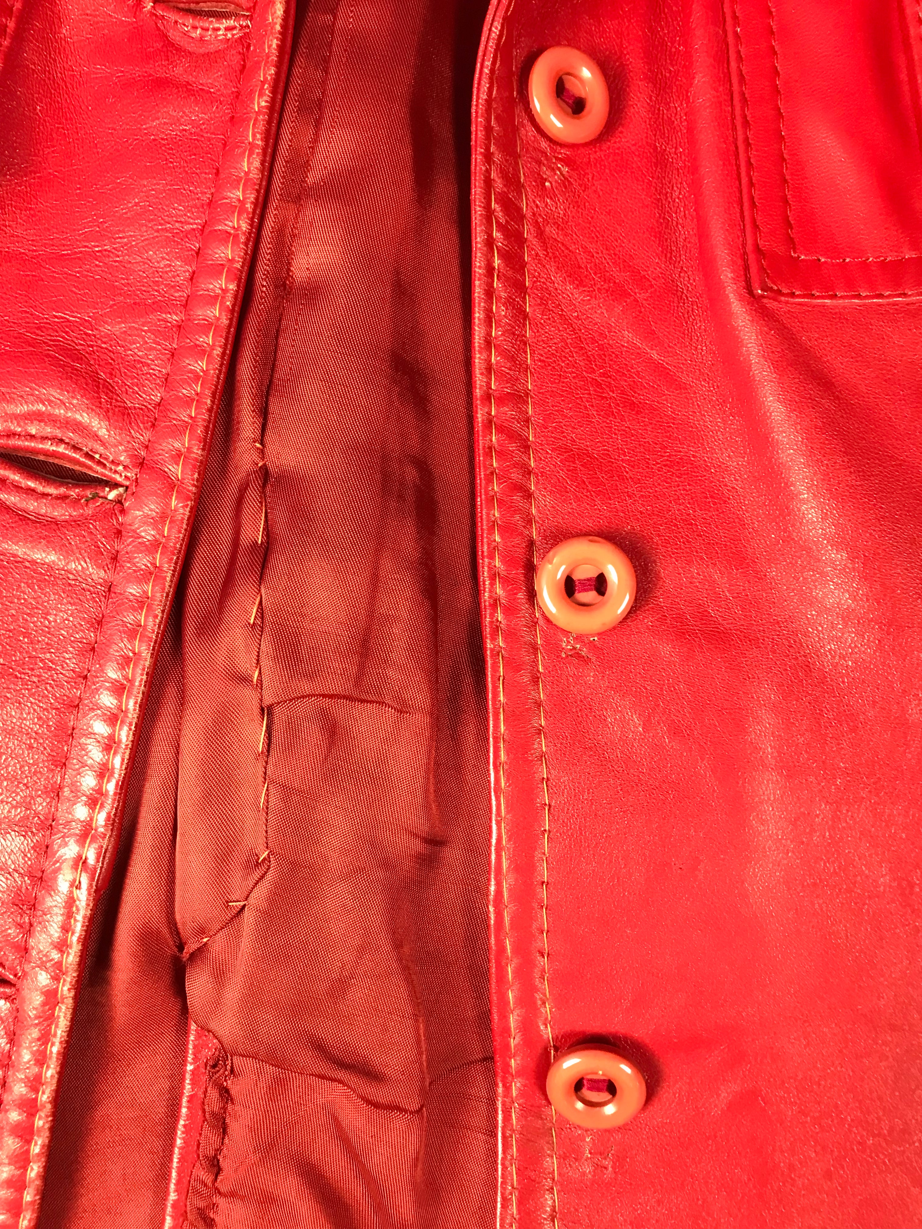 Vintage 1970s Red Leather Mod Jacket