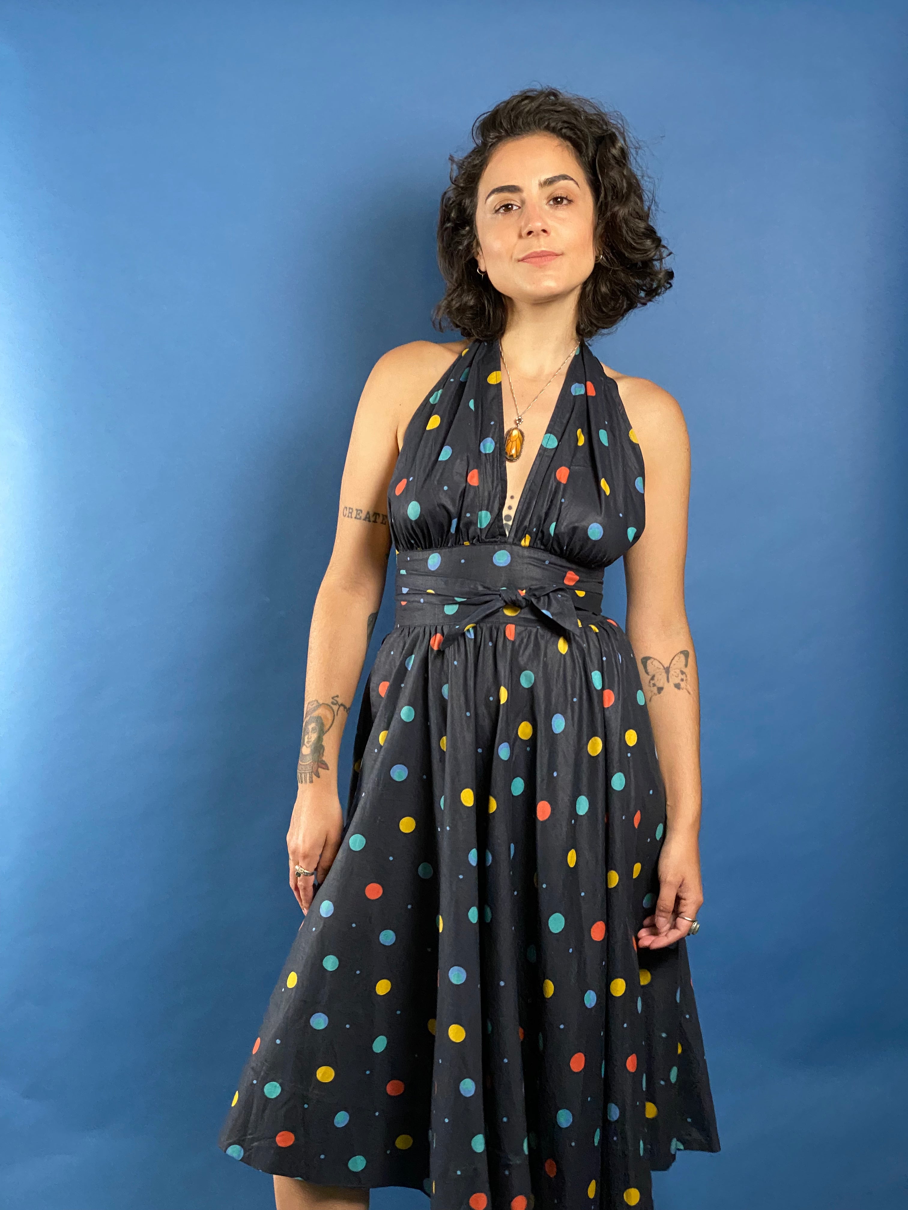 Vintage 1980s Swing Dress with Polka Dot Pattern