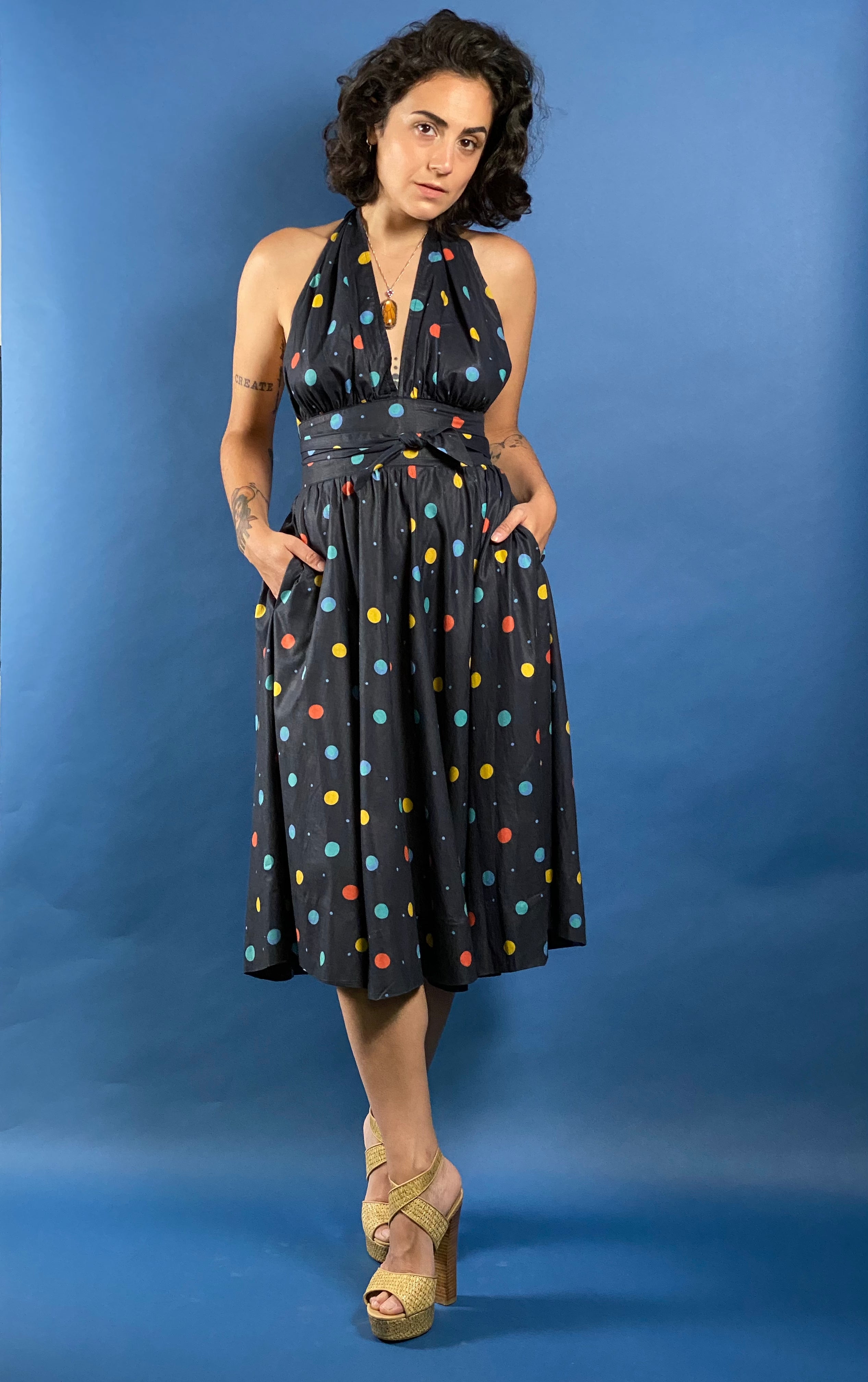 Vintage 1980s Swing Dress with Polka Dot Pattern