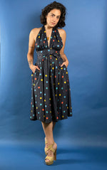 Load image into Gallery viewer, Vintage 1980s Swing Dress with Polka Dot Pattern
