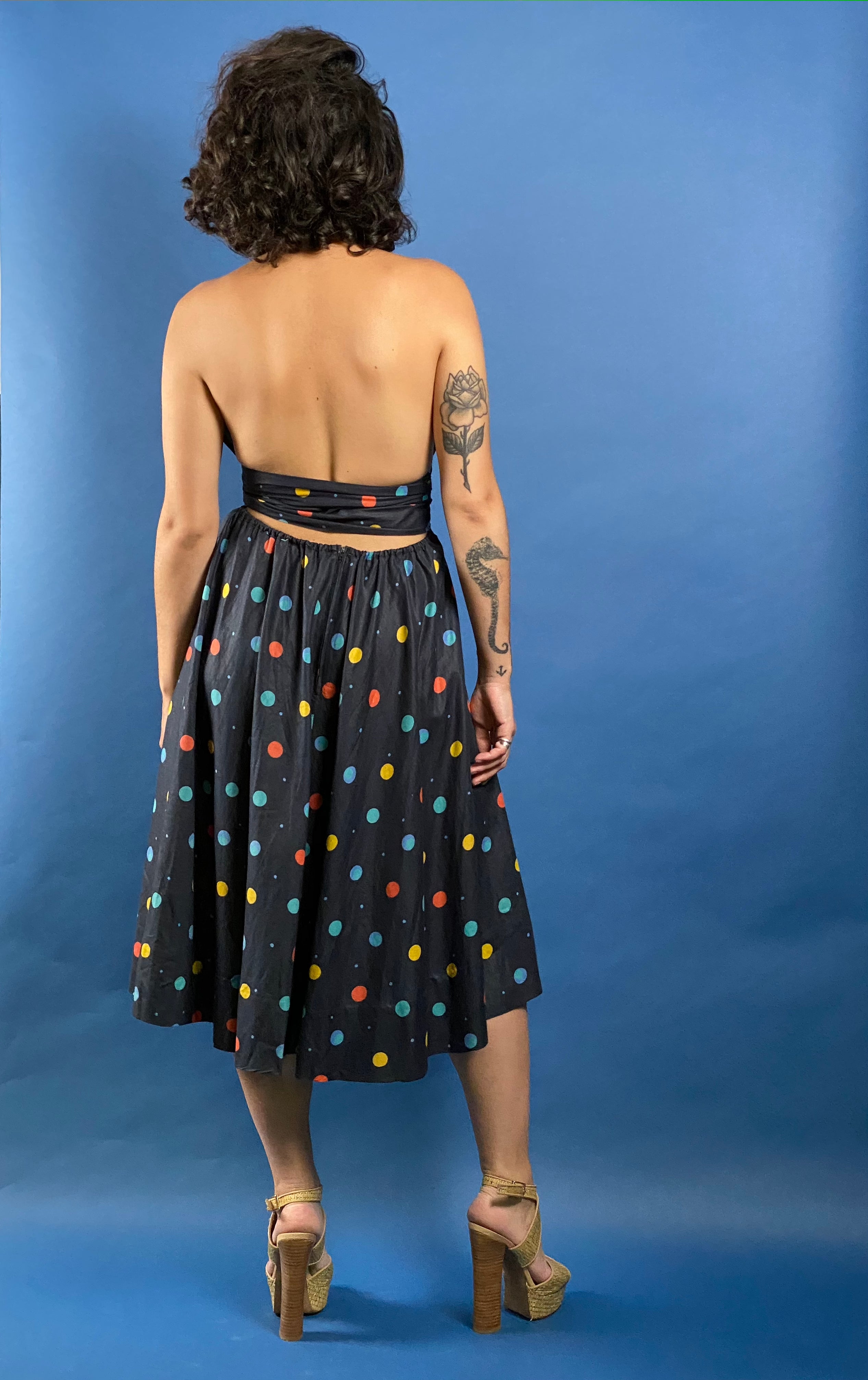 Vintage 1980s Swing Dress with Polka Dot Pattern