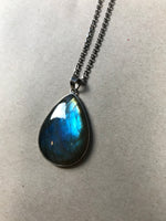 Load image into Gallery viewer, Vintage 1970s Silver Teardrop Shape Pendant w/ Labradorite Stone
