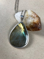 Load image into Gallery viewer, Vintage 1970s Silver Teardrop Shape Pendant w/ Labradorite Stone
