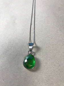 Vintage 1970s Silver Mexican Iridescent Green Ammolite Stone Pendant