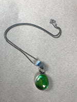 Load image into Gallery viewer, Vintage 1970s Silver Mexican Iridescent Green Ammolite Stone Pendant
