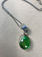 Load image into Gallery viewer, Vintage 1970s Silver Mexican Iridescent Green Ammolite Stone Pendant
