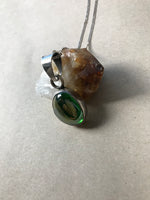 Load image into Gallery viewer, Vintage 1970s Silver Mexican Iridescent Green Ammolite Stone Pendant
