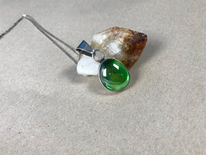 Vintage 1970s Silver Mexican Iridescent Green Ammolite Stone Pendant