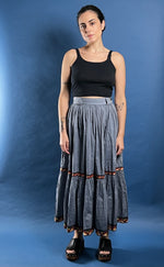 Load image into Gallery viewer, Vintage 1990s KENZO jeans Pleated Light Denim Maxi Skirt w/ The Great Wave Label
