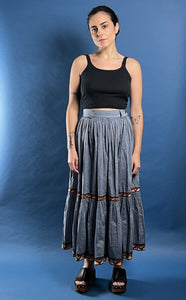 Vintage 1990s KENZO jeans Pleated Light Denim Maxi Skirt w/ The Great Wave Label