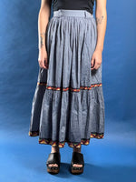 Load image into Gallery viewer, Vintage 1990s KENZO jeans Pleated Light Denim Maxi Skirt w/ The Great Wave Label
