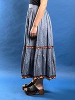 Load image into Gallery viewer, Vintage 1990s KENZO jeans Pleated Light Denim Maxi Skirt w/ The Great Wave Label
