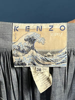 Load image into Gallery viewer, Vintage 1990s KENZO jeans Pleated Light Denim Maxi Skirt w/ The Great Wave Label
