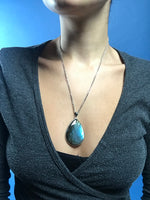 Load image into Gallery viewer, Vintage 1970s Silver Teardrop Shape Pendant w/ Labradorite Stone
