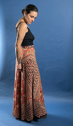 Load image into Gallery viewer, Vintage 1970s Indian Cotton Maxi Gauze Skirt, w/ Handmade Indian Block Print
