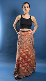 Load image into Gallery viewer, Vintage 1970s Indian Cotton Maxi Gauze Skirt, w/ Handmade Indian Block Print
