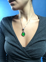 Load image into Gallery viewer, Vintage 1970s Silver Mexican Iridescent Green Ammolite Stone Pendant
