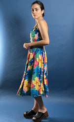 Load image into Gallery viewer, Vintage 1980s Floral Midi Satin Aline Dress
