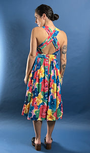 Vintage 1980s Floral Midi Satin Aline Dress