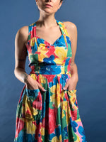 Load image into Gallery viewer, Vintage 1980s Floral Midi Satin Aline Dress
