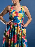 Load image into Gallery viewer, Vintage 1980s Floral Midi Satin Aline Dress
