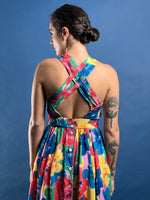 Load image into Gallery viewer, Vintage 1980s Floral Midi Satin Aline Dress
