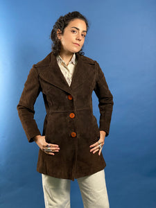 Vintage 1970s Suede Leather Wide Collar Coat