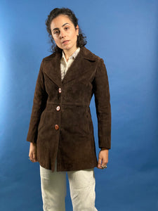 Vintage 1970s Suede Leather Wide Collar Coat