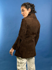 Vintage 1970s Suede Leather Wide Collar Coat