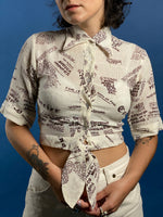 Load image into Gallery viewer, Vintage 1970s Newspaper Print Tie-Waist Top
