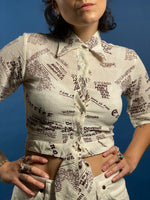 Load image into Gallery viewer, Vintage 1970s Newspaper Print Tie-Waist Top
