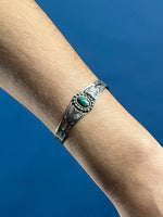 Load image into Gallery viewer, Vintage 1970s Native American Hopi Silver Cuff w/ Jade Stone
