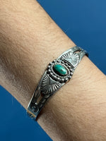 Load image into Gallery viewer, Vintage 1970s Native American Hopi Silver Cuff w/ Jade Stone
