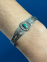 Load image into Gallery viewer, Vintage 1970s Native American Hopi Silver Cuff w/ Jade Stone
