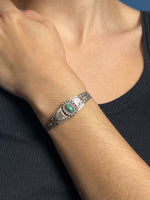 Load image into Gallery viewer, Vintage 1970s Native American Hopi Silver Cuff w/ Jade Stone
