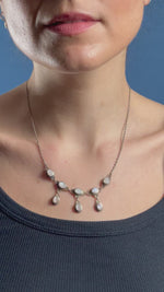 Load and play video in Gallery viewer, Vintage 1930s Art Deco Silver &amp; Mother of Pearl Teardrop Necklace
