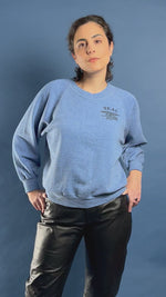 Load and play video in Gallery viewer, Vintage 1970s Blue 50/50 Sweatshirt w/ Seal Team One Graphic
