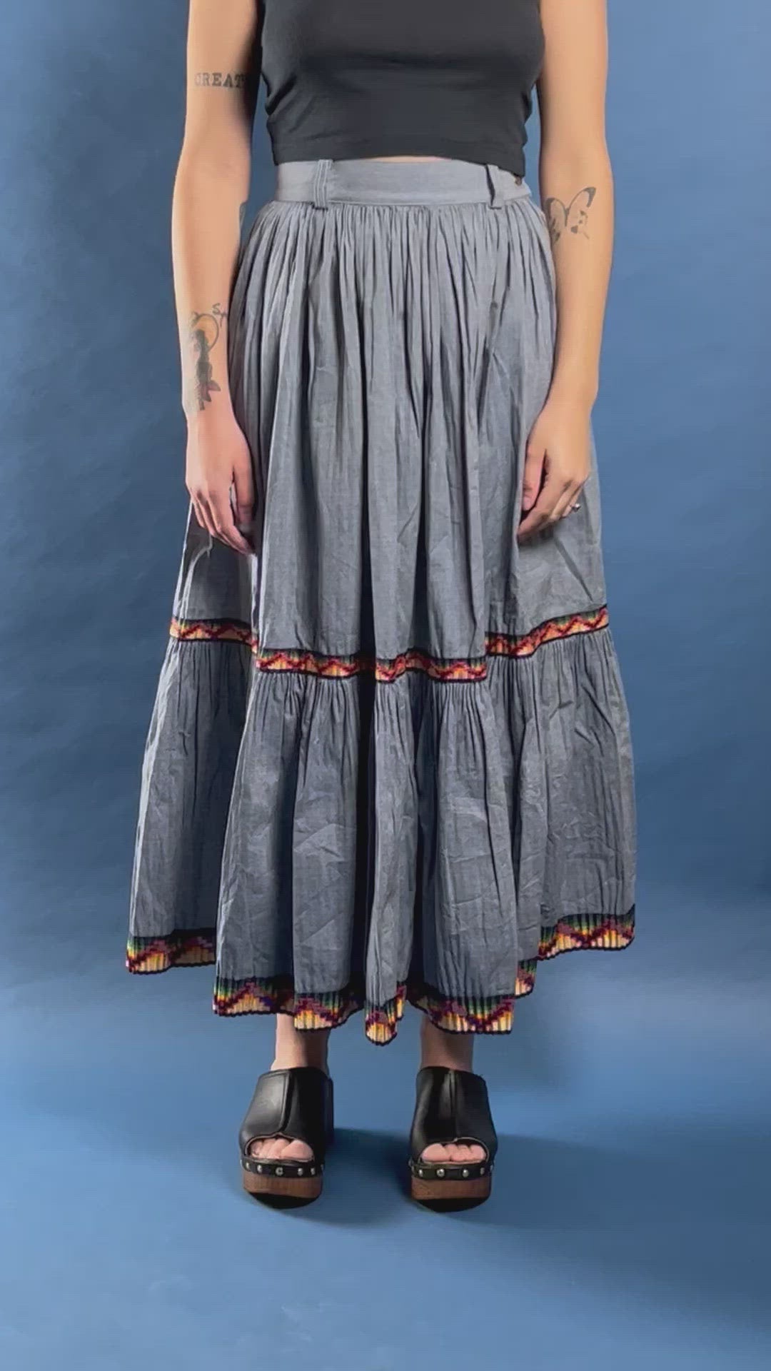 Vintage 1990s KENZO jeans Pleated Light Denim Maxi Skirt w/ The Great Wave Label