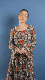 Load and play video in Gallery viewer, Vintage 1970s Prairie Floral Midi Dress
