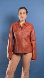 Load and play video in Gallery viewer, Vintage 1990s BCBGMAXAZRIA Tan Leather Jacket
