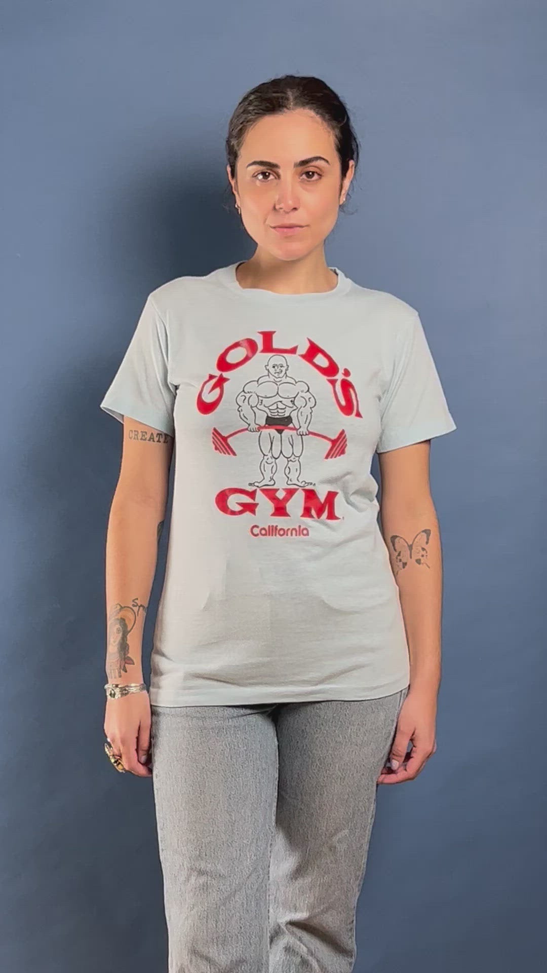 Vintage 1980s GOLD'S GYM Baby Blue T-shirt