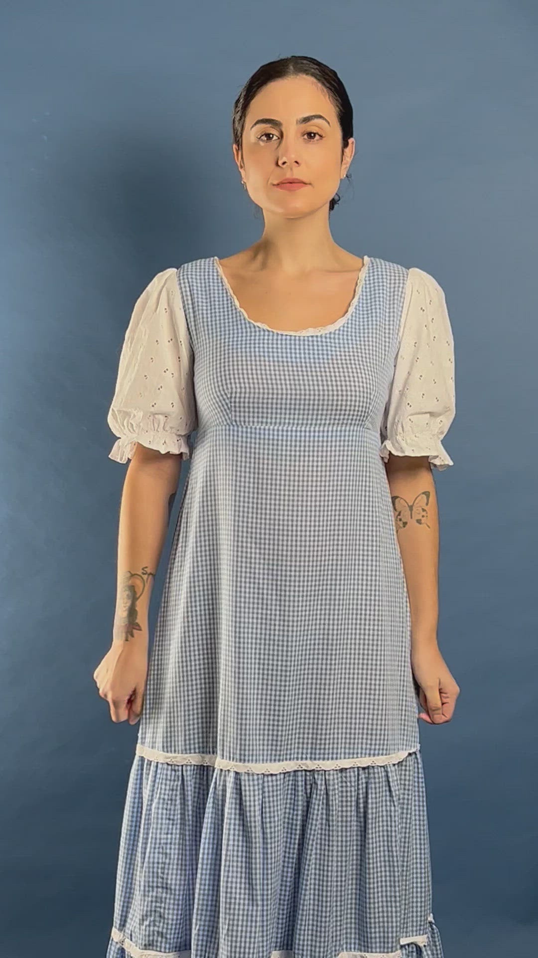 Vintage 1970s Prairie Gingham Maxi Summer Dress