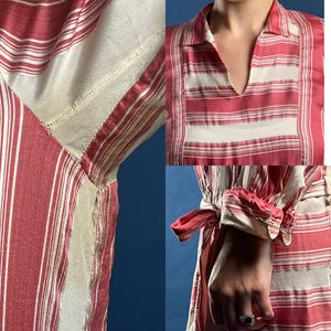 Antique Rare 1920s Satin Day Dress, w/ Unique Striped Pattern